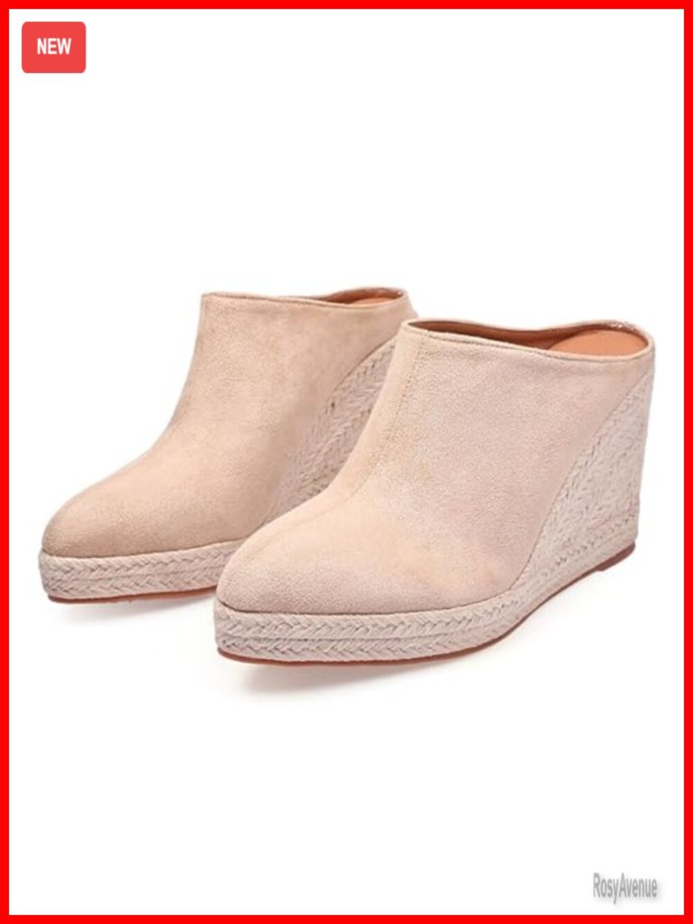 Faux Suede Pointy Toe Espadrille Mules Platform Wedge Heels Slip-On Pumps